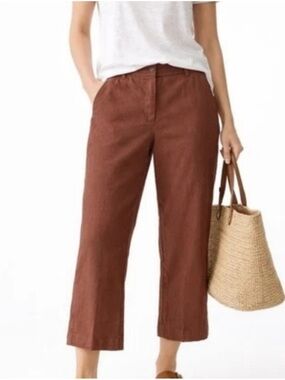 J. Jill Linen Stretch Cropped Straight-Leg Pants Terracotta Rust Coastal